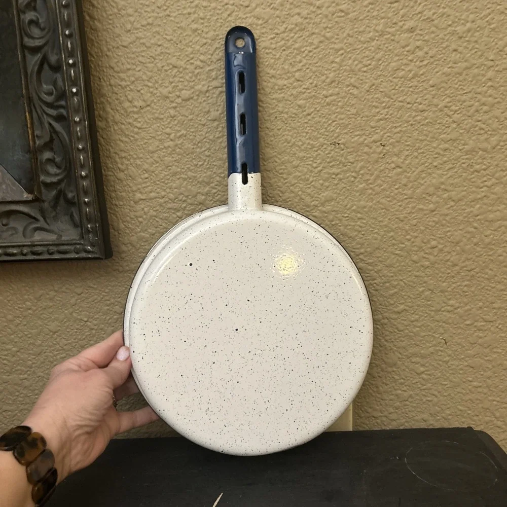 Hand Painted 9‎ In Enamel Pan Bluebonnets Texas Kitchen Decor Farmhouse Rustic